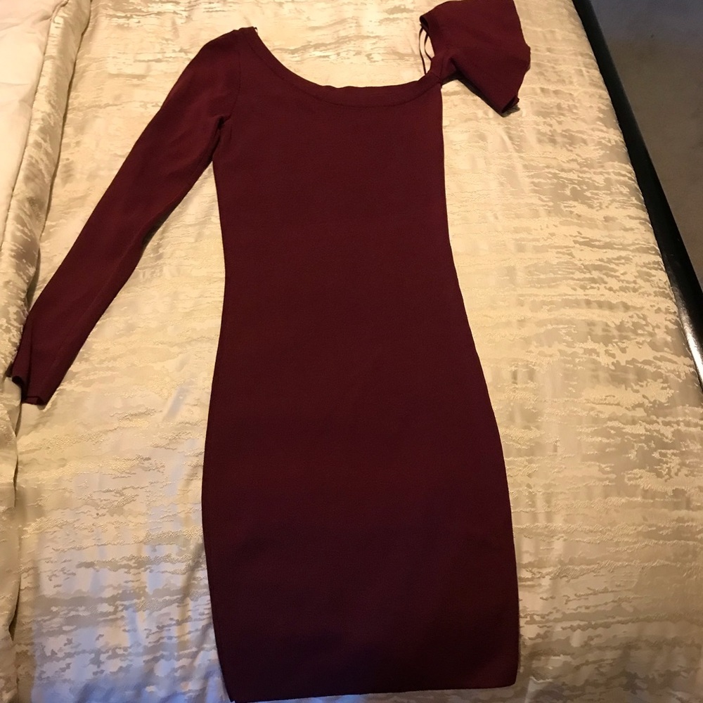 Burgundy One-Shoulder Draped Ruched Mini Dress